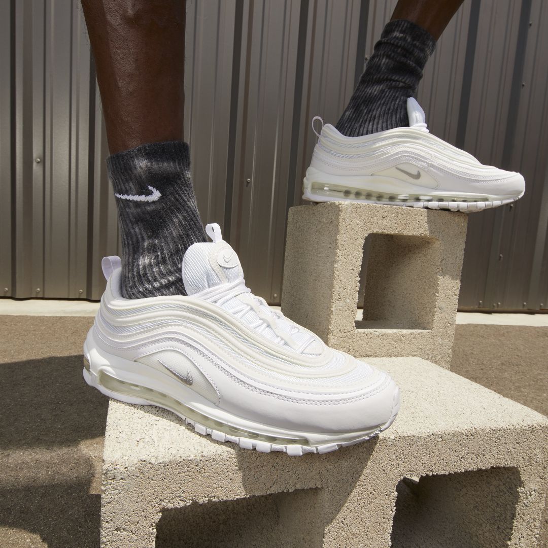 Air max 97 triple white store on feet